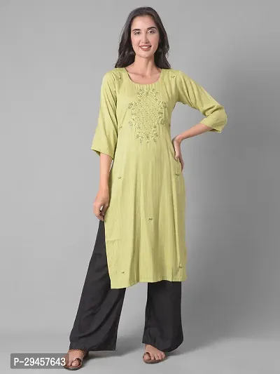 Stylish Green Rayon Self Pattern Stitched Kurta For Women-thumb0