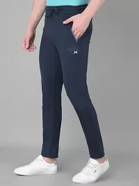 Stylish Navy Blue Cotton Solid Regular Track Pants For Men-thumb2