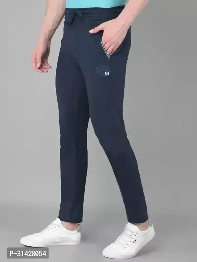 Stylish Navy Blue Cotton Solid Regular Track Pants For Men-thumb3