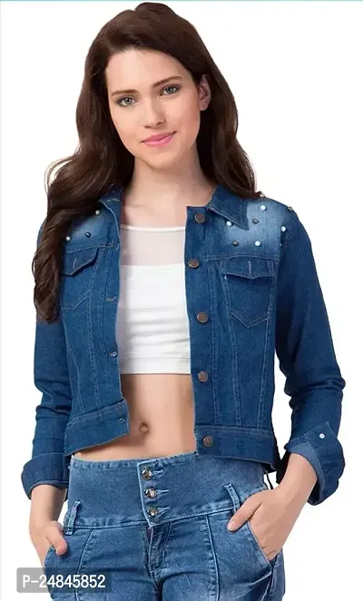 Comfortable Blue Denim Jacket For Ladies-thumb0