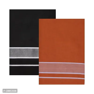 Multicolor Lungis (Mundus) Dhotis for Men Black and Saffron (Light Kaavi) (Free Size Assorted Veshti (Kaili) Pack of 2-thumb0