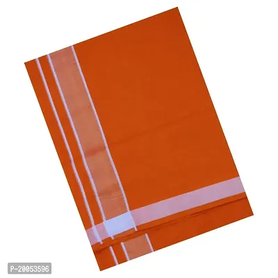 Multicolor Lungis (Mundus) Dhotis for Men Black and Saffron (Light Kaavi) (Free Size Assorted Veshti (Kaili) Pack of 2-thumb3