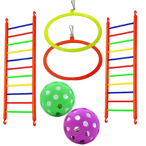 Color Full Bird Toy Set Ladders, Birds Interactive Bell Ball with Rattler, Hanging Swings Toys Cage Accessories for Small and Medium for Love birds, Budgies, Finches Combo pack (Ladder 2 pieces Eleven