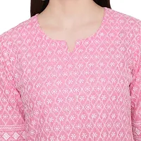 Akimia Pink  White Ethnic Motifs Embroidered Chikankari Pure Cotton Kurti (Small)-thumb3