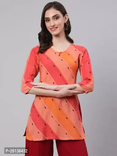 Akimia Women Striped Straight Kurta Orange