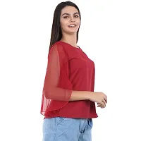 Akimia Women's Crepe Slit Sleeve Solid Regular Top (Maroon)-thumb1