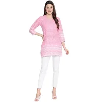 Akimia Ethnic Motifs Embroidered Chikankari Pure Cotton Kurti (X-Large) Pink-thumb2