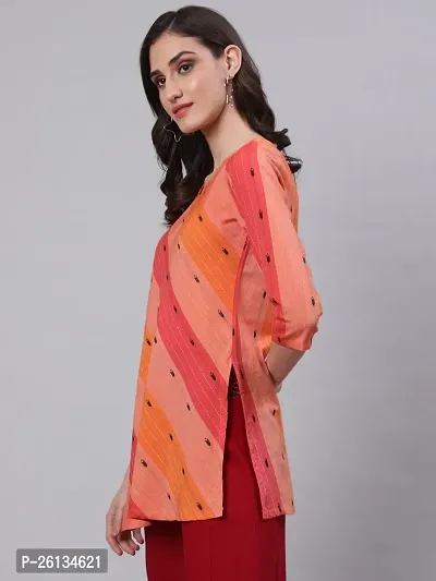 Akimia Women Striped Straight Kurta Orange-thumb4