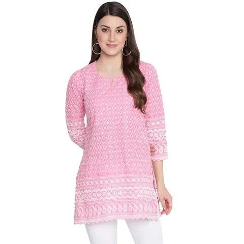 Akimia Ethnic Motifs Embroidered Chikankari Pure Kurti (Small)