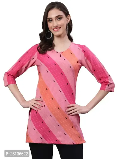 Akimia Women Striped Straight Kurta Pink