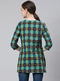 Akimia Women Checked Thread Work Straight Pure Cotton Kurti-thumb2