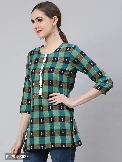 Akimia Women Checked Thread Work Straight Pure Cotton Kurti-thumb4