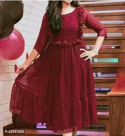 Stylish Maroon Poly Crepe Dresses For Women
