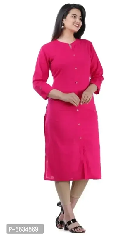 Women Solid Rayon Straight Kurtis (Pink)-thumb0