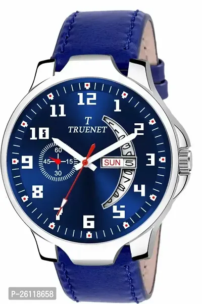 Elegant Navy Blue Synthetic Leather Analog Watches For Men-thumb0
