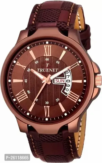 Elegant Brown Synthetic Leather Analog Watches For Men