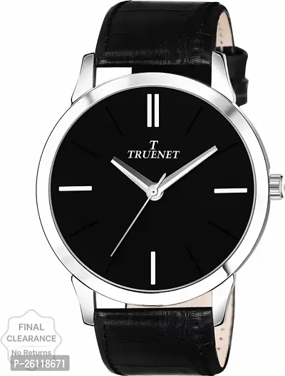 Elegant Black Synthetic Leather Analog Watches For Men