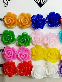 Designer Rose Velvet Shining Work Stud Earring 12 Set 1 Dozen School Children College Girls Earring Combo Meenakari Kundan Stud Kids Fashion Earring for Women Girls for Cotton Saree Salwar Kurti Earr-thumb3