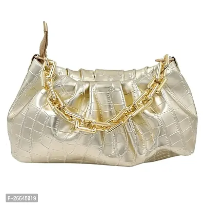 Stylish Golden Artificial Leather Handbags For Women