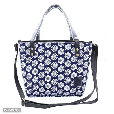 Stylish Navy Blue Artificial Leather Solid Handbag For Women