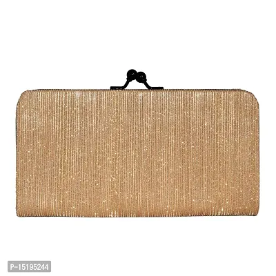 Stylish Golden Artificial Leather Self Pattern Clutches For Women-thumb0