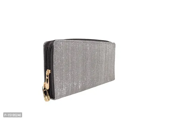 Stylish Grey Artificial Leather Self Pattern Clutches For Women-thumb0