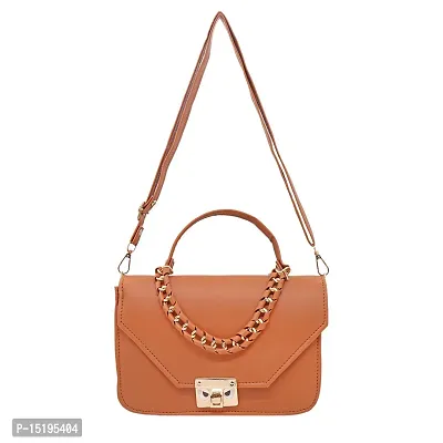 Stylish Tan Artificial Leather Solid Handbag For Women-thumb0