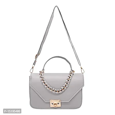 Stylish Grey Artificial Leather Solid Handbag For Women