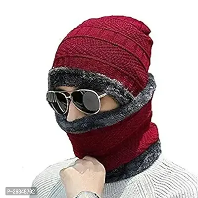 Winter Hat And Scarf For Men Maroon