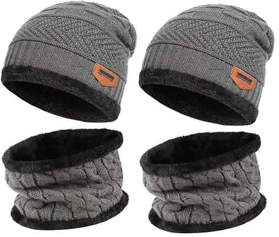 Winter Hat And Scarf For Men Light Grey And Black Pack Of 2