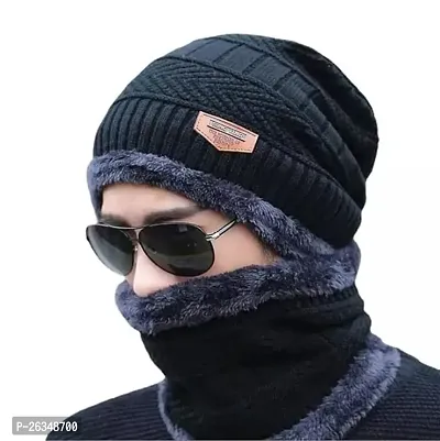 Winter Hat And Scarf For Men Black-thumb0