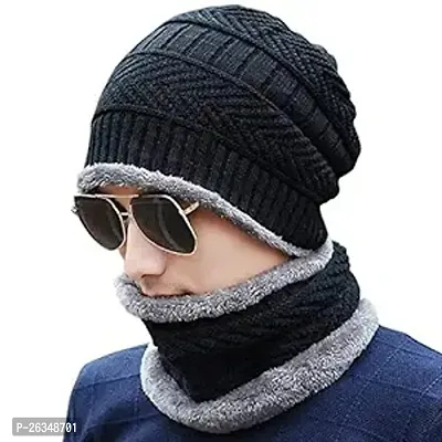 Winter Hat And Scarf For Men Black And Grey-thumb0