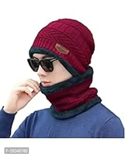 Winter Hat And Scarf For Men  Maroon And Black-thumb0