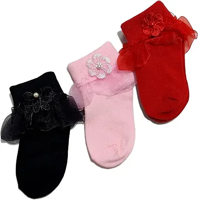 Kids Frill Socks | Baby girl socks | Multicolor| Pair of 3