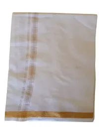 ImegaZ Traditional Mens Cotton Dhoti with gold border White Color 2 Metres Pack of 2.-thumb4