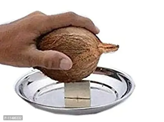 ImegaZ Stainless Steel Heavy Duty Coconut Breaker Plate for Easy to Break Coconut neatly with Bottom Support-thumb2