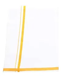 ImegaZ Traditional Mens Cotton Dhoti with gold border White Color 2 Metres Pack of 2.-thumb1