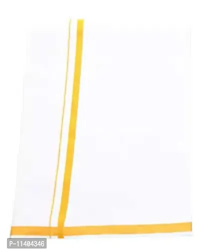 ImegaZ Traditional Mens Cotton Dhoti with gold border White Color 2 Metres Pack of 2.-thumb2