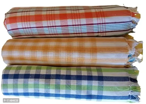 ImegaZ Handloom 100% Pure Cotton Bath Checks Towels Combo, Towel Size 53 inch/25 inch, 63 cm/ 135 cm Multicolor, Pack of 3.-thumb3