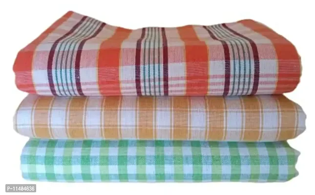 ImegaZ Handloom 100% Pure Cotton Bath Checks Towels Combo, Towel Size 53 inch/25 inch, 63 cm/ 135 cm Multicolor, Pack of 3.-thumb0