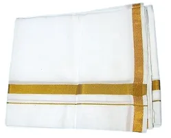 ImegaZ Traditional Mens Cotton Dhoti with gold border White Color 2 Metres Pack of 2.-thumb2