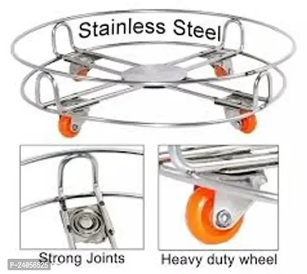 ImegaZ Stainless Steel Gas Cylinder Trolley Stand with Movable Wheels for replacing Gas Cylinders and Multipurpose-thumb3