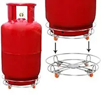 ImegaZ Stainless Steel Gas Cylinder Trolley Stand with Movable Wheels for replacing Gas Cylinders and Multipurpose-thumb1