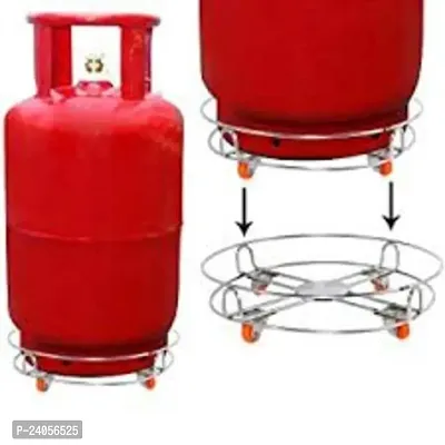 ImegaZ Stainless Steel Gas Cylinder Trolley Stand with Movable Wheels for replacing Gas Cylinders and Multipurpose-thumb2