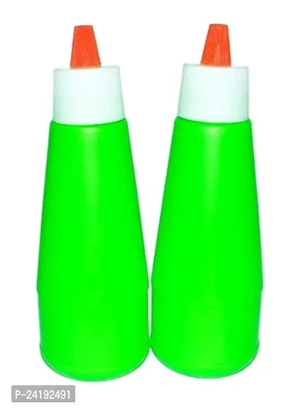 ImegaZ Reusable Squeezy Sauce Bottle, Food Grade Ketchup Bottle, Freezer Safe (400 ML, Green color, Pack of 2)