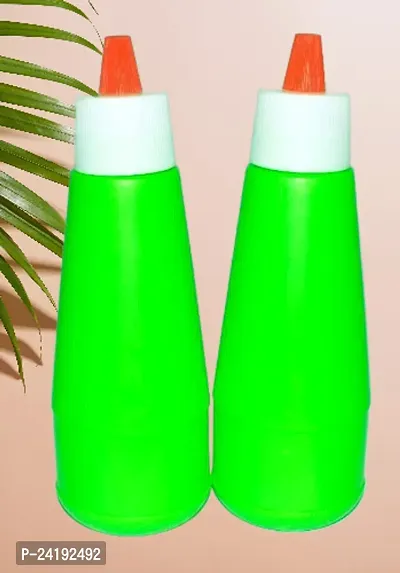 ImegaZ 100% Food Grade Plastic Squeeze Bottle Dispenser for Sauce Vinegar Oil Ketchup Ketchup Bottles (400 ML, Green color, Pack of 2)-thumb0