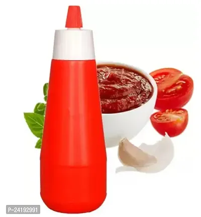 ImegaZ 100% Food Grade Plastic Squeeze Bottle Dispenser for Sauce Vinegar Oil Ketchup Ketchup Bottles (400 ML, Red color, Pack of 2)-thumb0