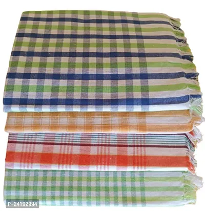 ImegaZ Handloom 100% Pure Cotton Bath Checks Towels Combo, Pack of 4, Towel Size 53 inch/25 inch, 63 cms/ 135 cm, Multicolor-thumb0
