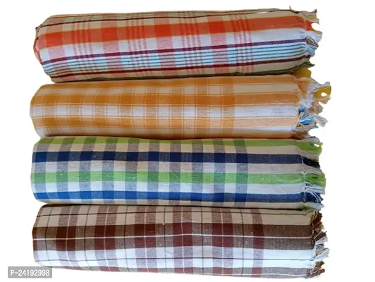ImegaZ Handloom 100% Pure Cotton Bath Checks Towels Combo, Pack of 4, Towel Size 53 inch/25 inch, 63 cm/ 135 cm, Multicolor-thumb0