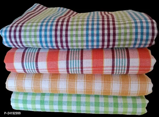 ImegaZ Handloom 100% Pure Cotton Bath Checks Towels Combo, Pack of 4, Towel Size 53 inch/25 inch, 63 cm/ 135 cm, Multicolor.,